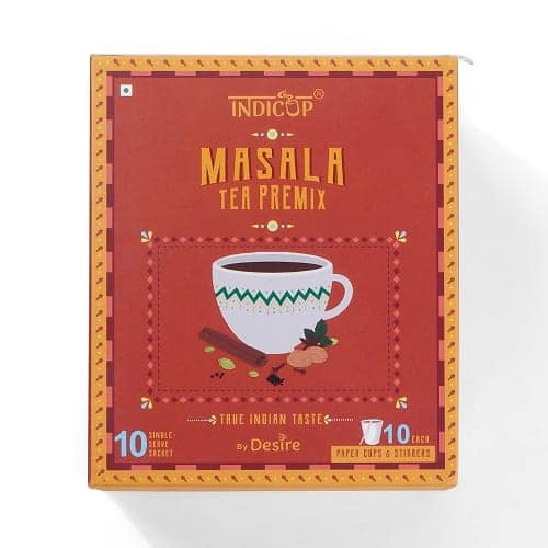 Indicup Masala Tea Pack of 1- 10 Sachets + 10 Cups + 10 Stirrer